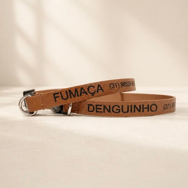 Coleira personalizada para cachorro identificação- Colar id 1cm Couro