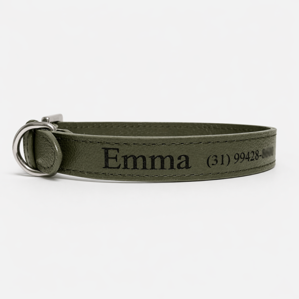 Coleira pet personalizada em couro Classic Urban green