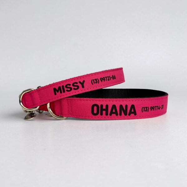 Coleira Personalizada para Cachorro com Nome e Telefone – Cor Pink