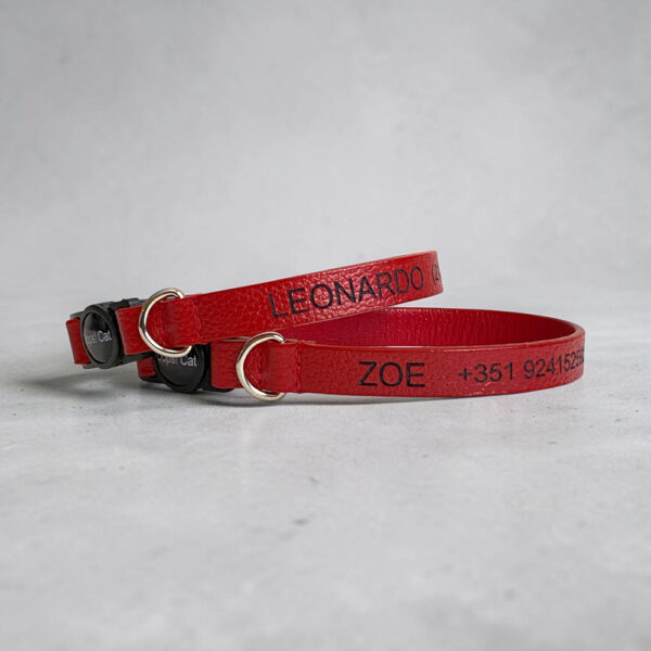 Coleira anti enforcamento para gatos couro personalizada Red