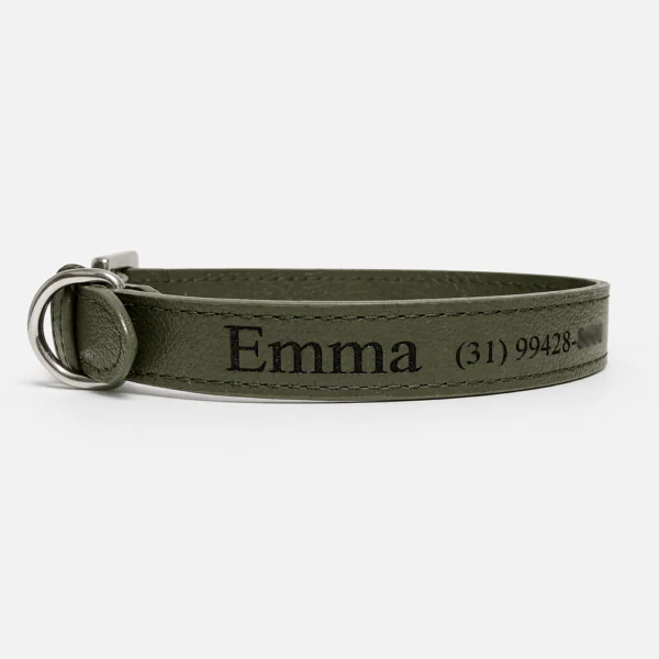 Coleira pet personalizada em couro Classic Urban green