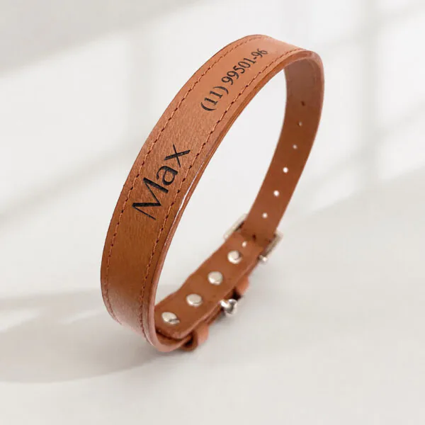 Coleira pet personalizada em couro legítimo