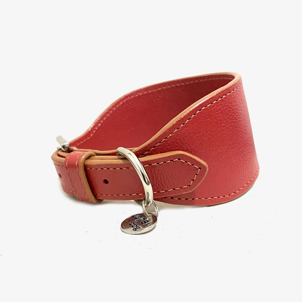 Coleira e guia galgo couro classic red - Imagem 1